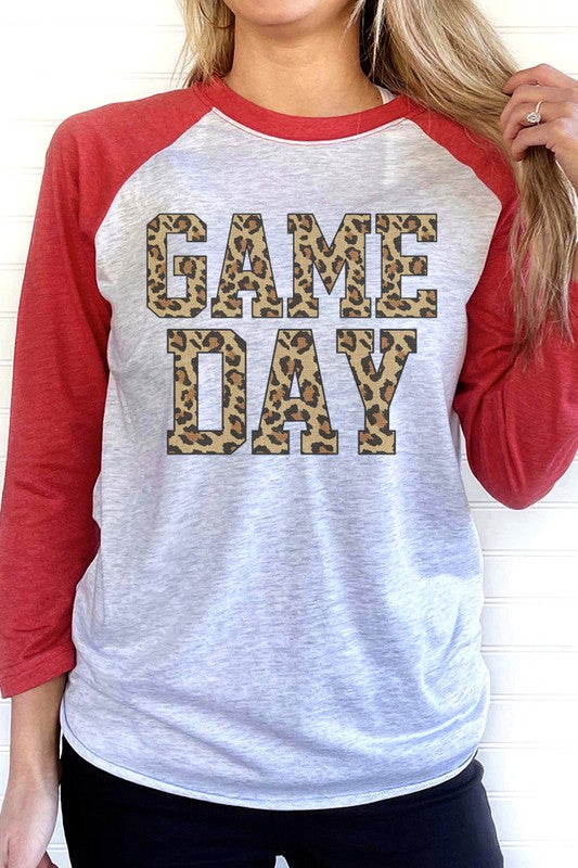 Football Leopard Game Day Letters Raglan