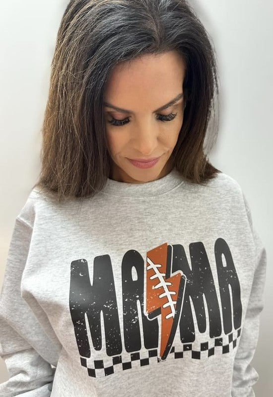 Checkered Mama Football Bolt Crewneck