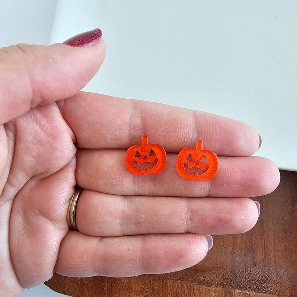 Jack O Lantern Pumpkin Studs - Orange Glitter