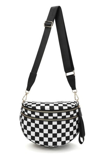 Checker Black White Crossbody Sling Check Bag