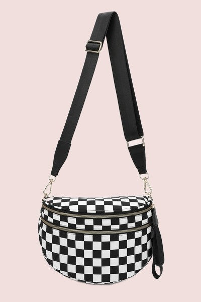 Checker Black White Crossbody Sling Check Bag