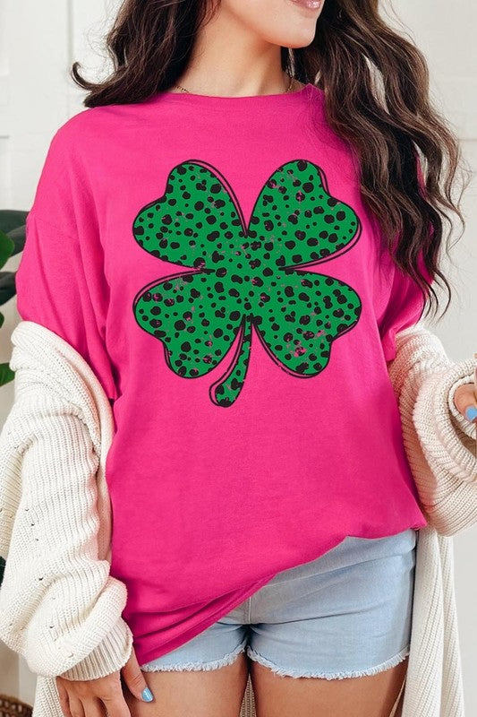 Dalmatian Four Leaf Clover Graphic Heavy Cotton T