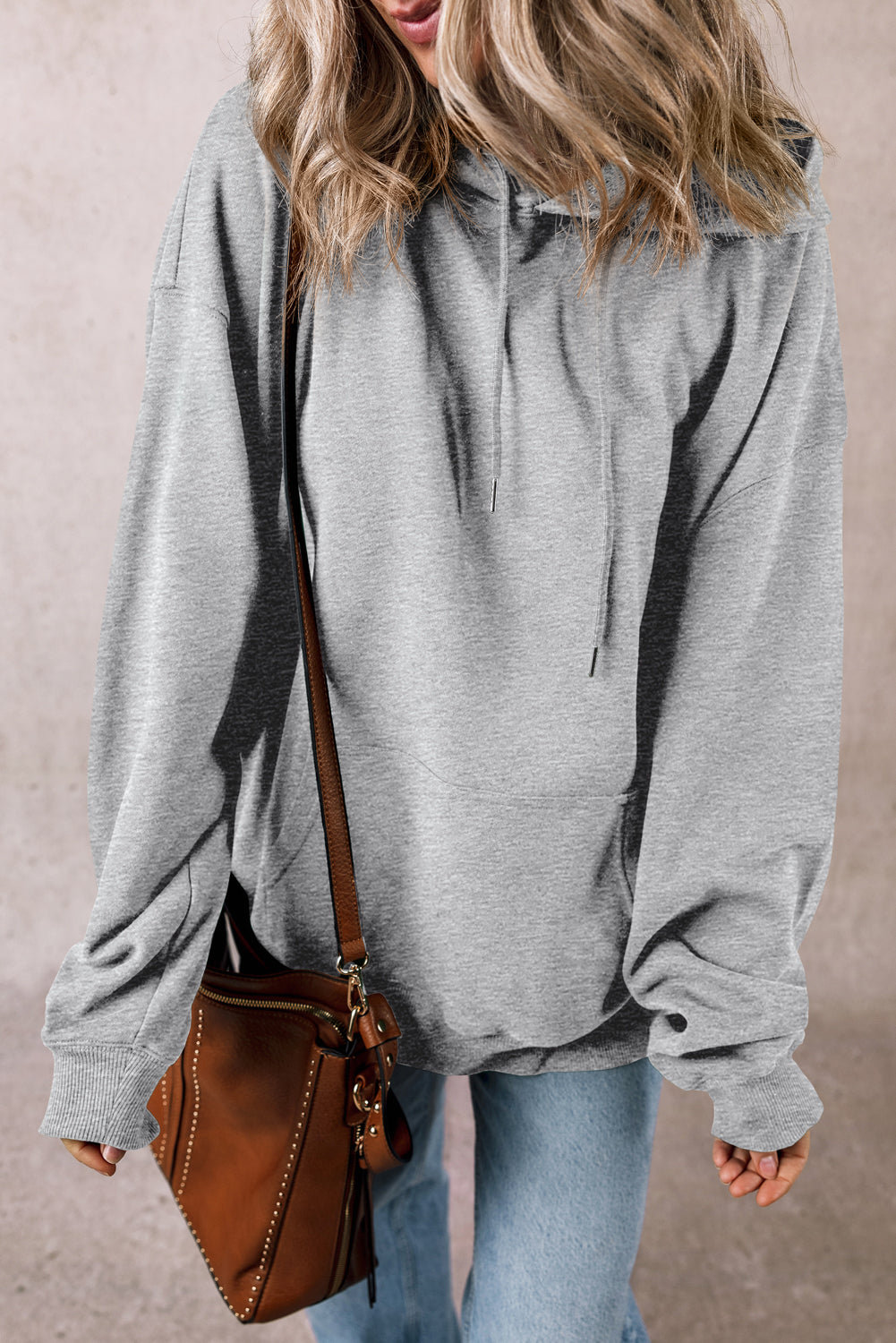 Light Grey Kangaroo Pocket Drawstring Oversized Hoodie