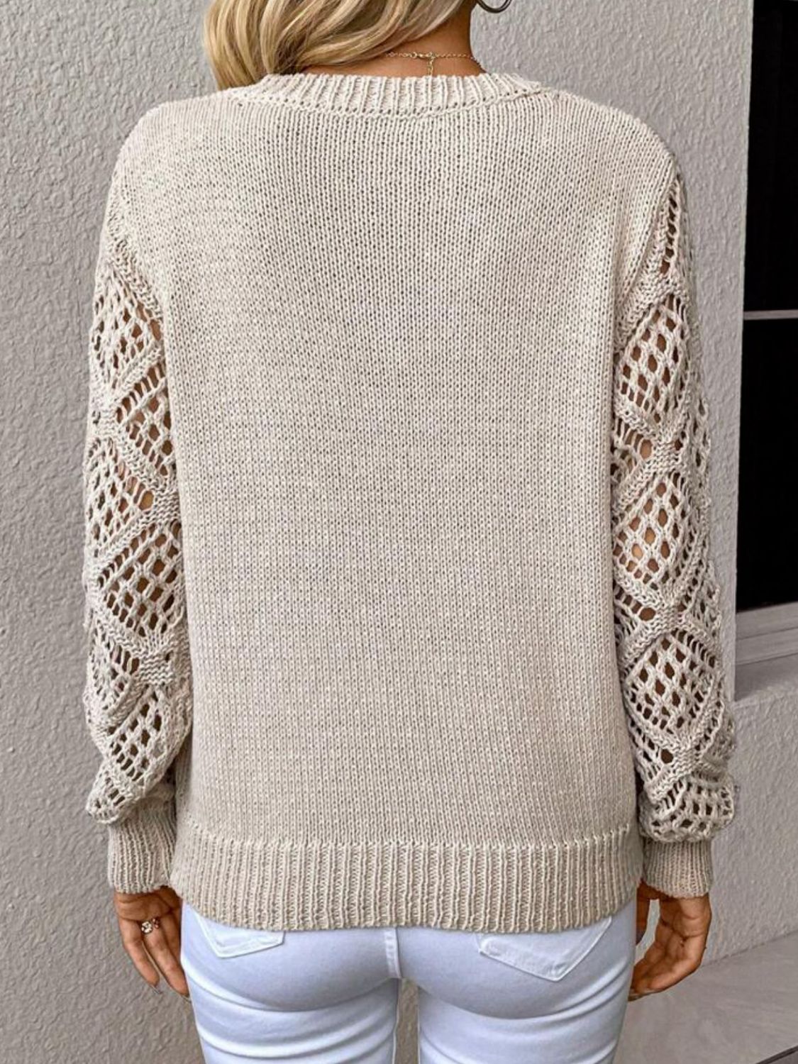 Openwork V-Neck Long Sleeve Sweater