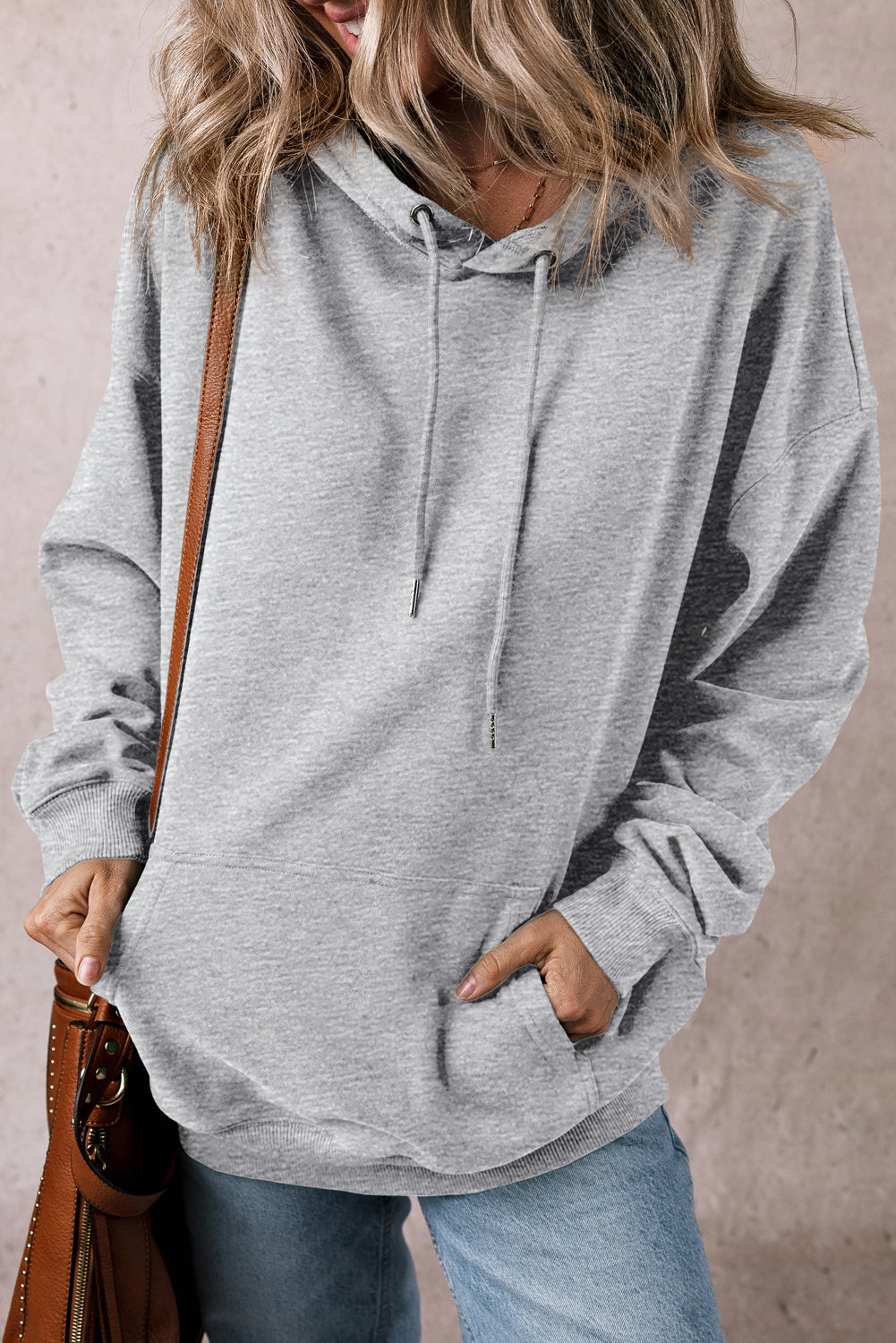 Light Grey Kangaroo Pocket Drawstring Oversized Hoodie