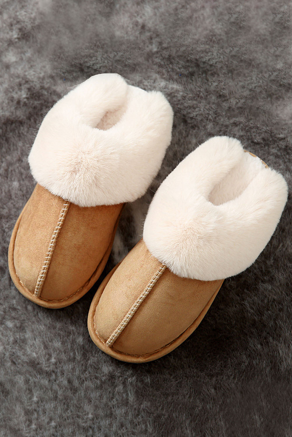 Camel Suede Plush Thick Sole Slides Shoes