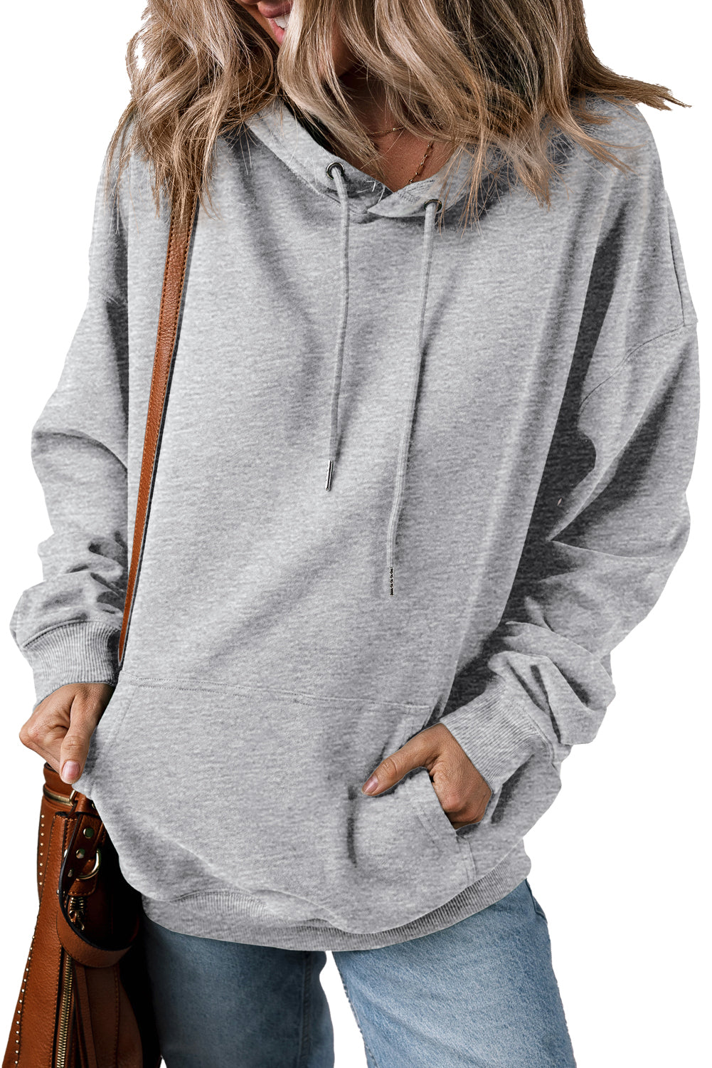 Light Grey Kangaroo Pocket Drawstring Oversized Hoodie