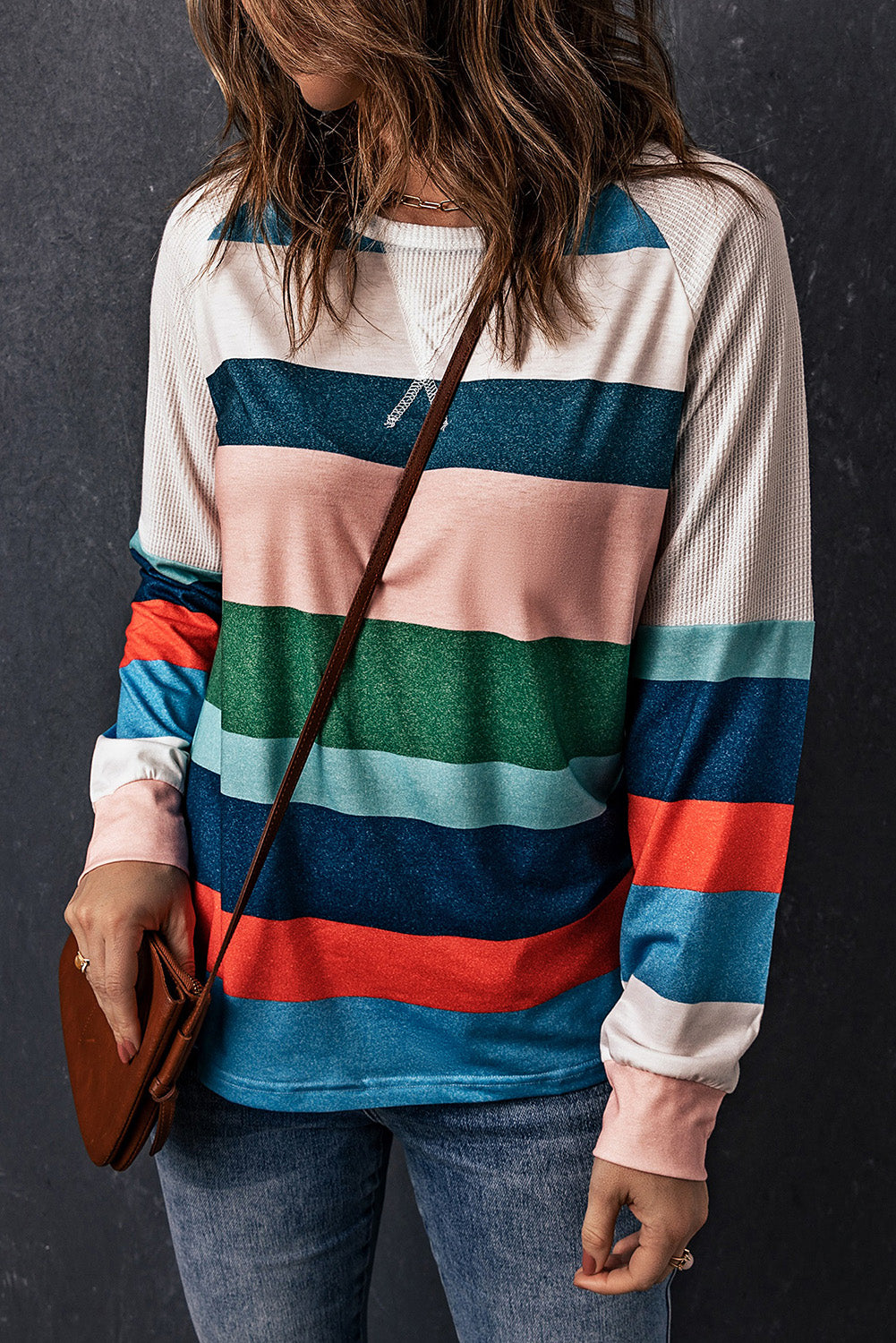 Multicolor Stripes Print Long Sleeve T-Shirt for Women