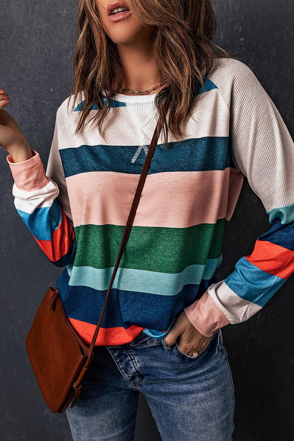 Multicolor Stripes Print Long Sleeve T-Shirt for Women