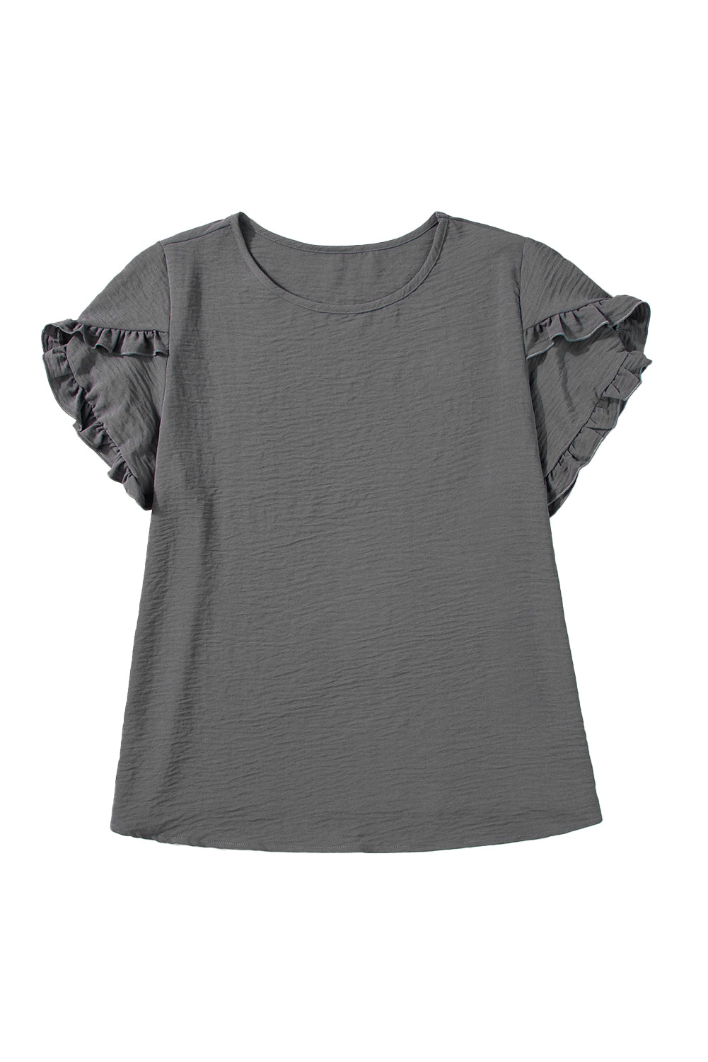 Dark Grey Ruffled Short Sleeve Plus Size Top