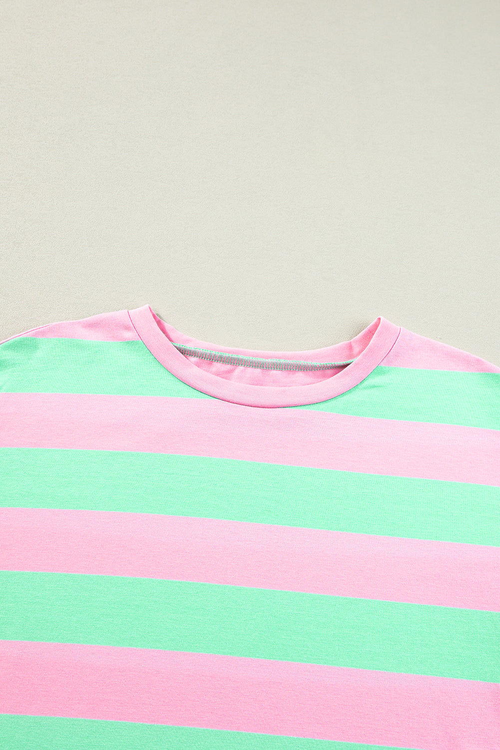 Pink Stripe Colorblock Cuffed Sleeve Loose Tee