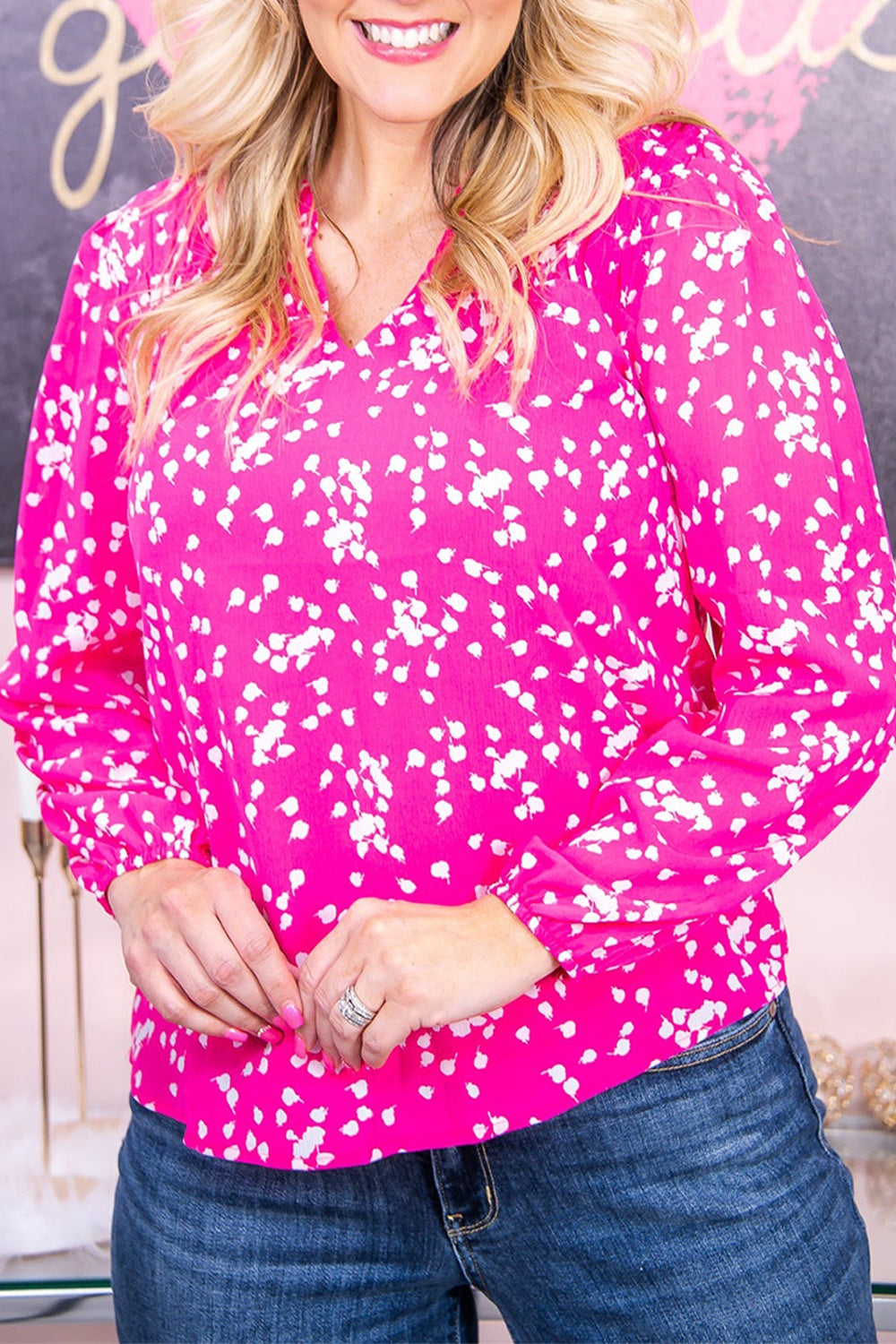 Plus Size Notched Neck Smocked Blouse