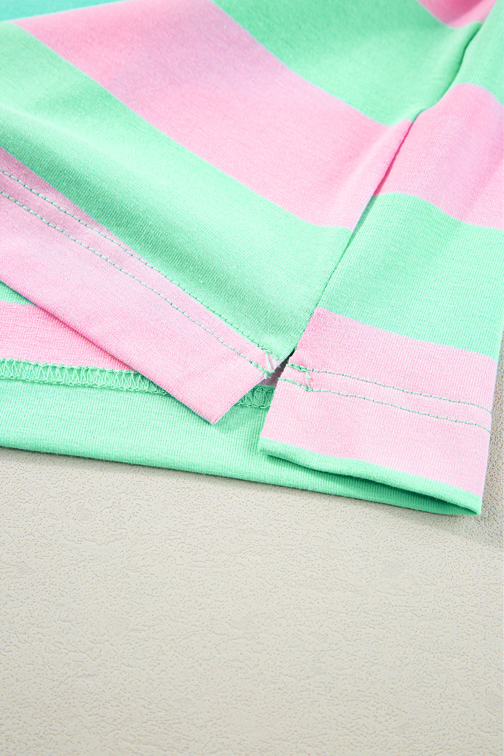 Pink Stripe Colorblock Cuffed Sleeve Loose Tee