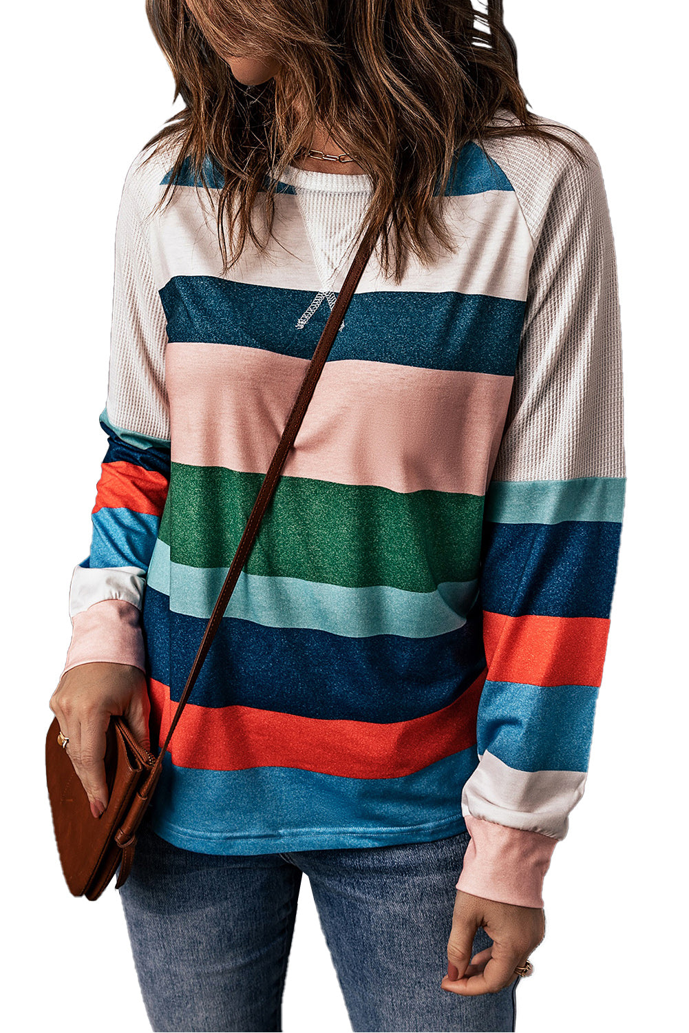 Multicolor Stripes Print Long Sleeve T-Shirt for Women