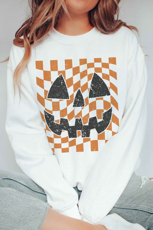 CHECKER PUMPKIN FACE Graphic Sweatshirt