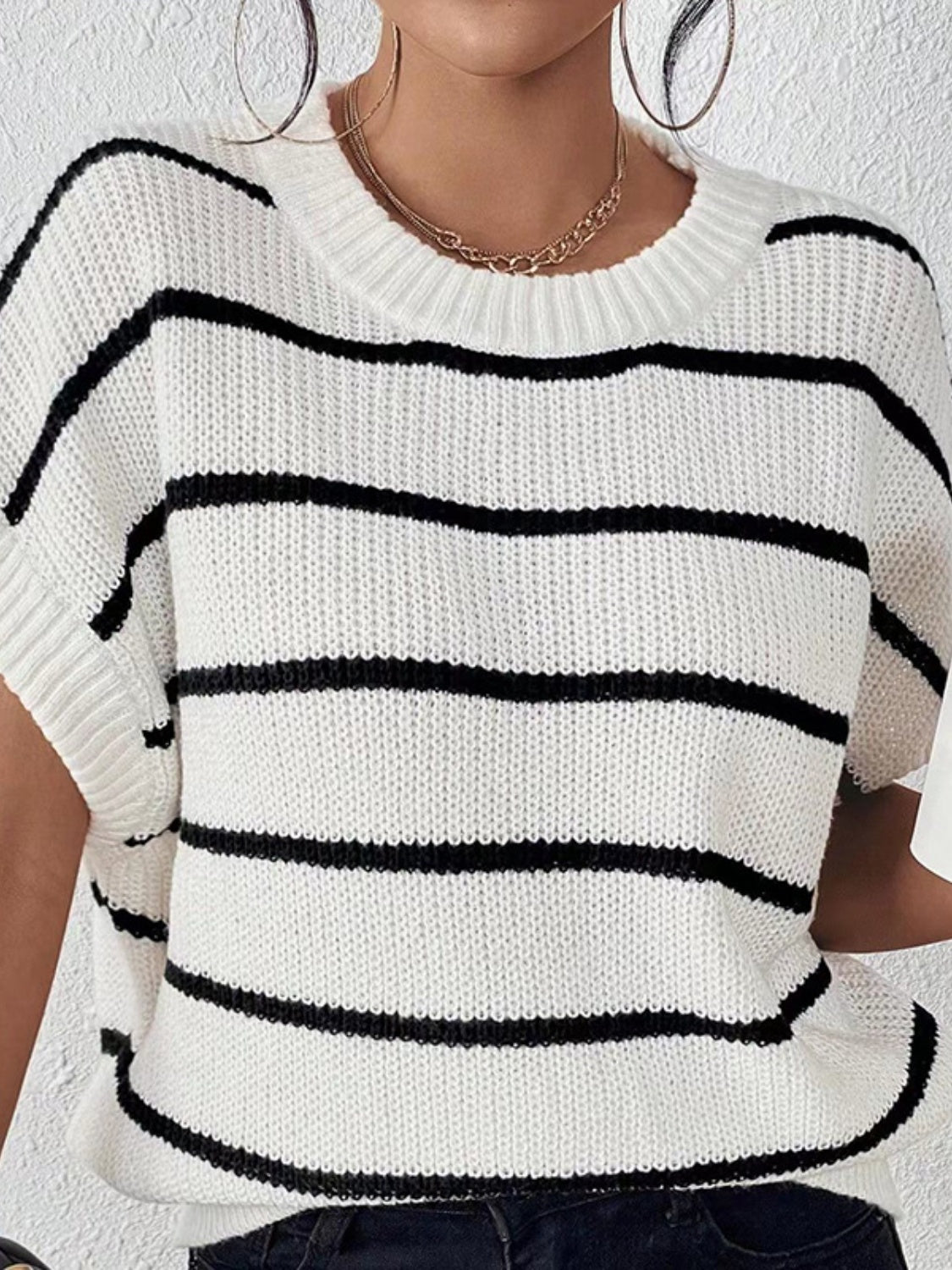 Striped Round Neck Short Sleeve Knit Top