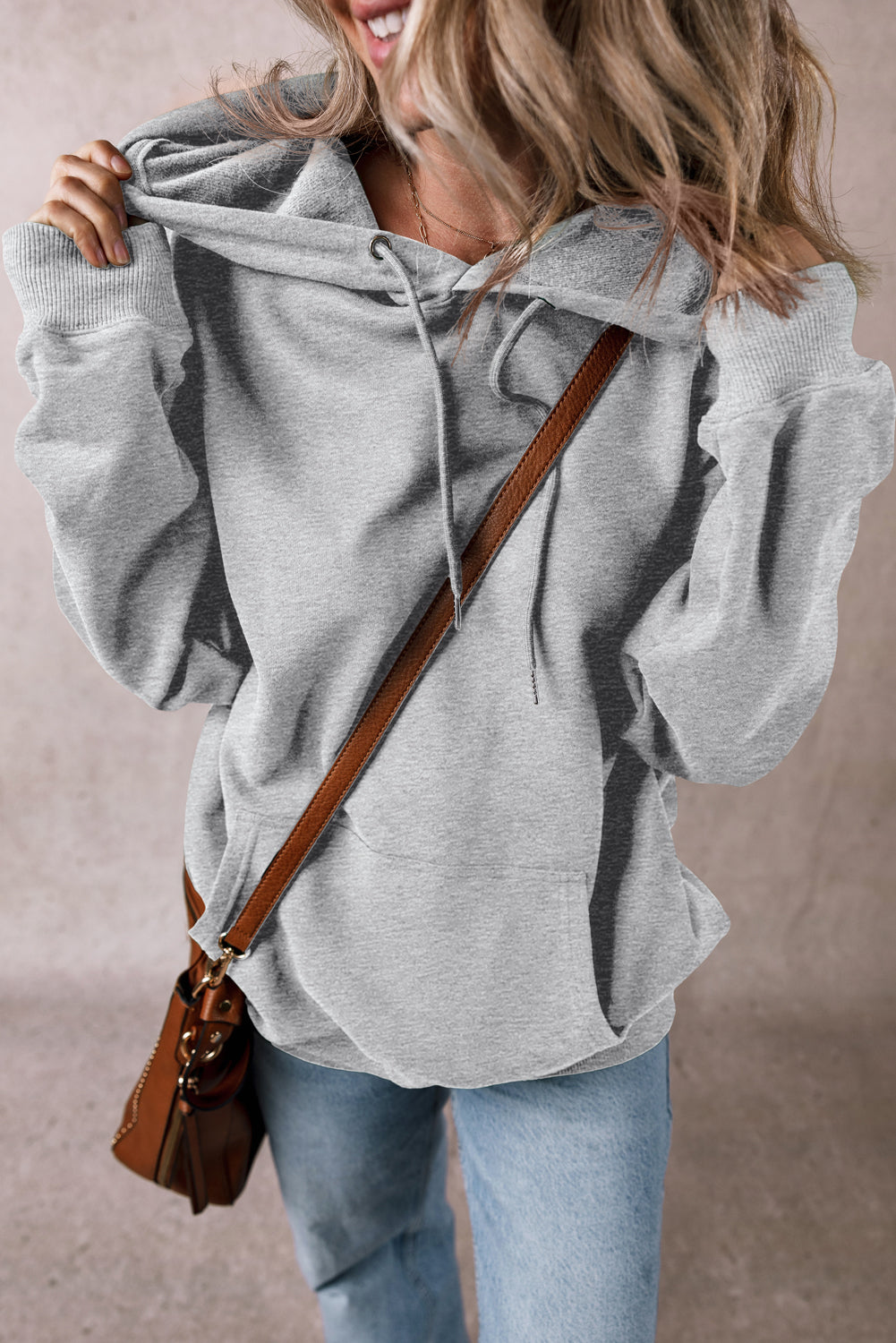 Light Grey Kangaroo Pocket Drawstring Oversized Hoodie