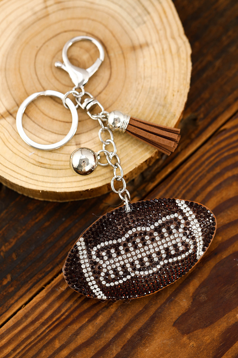 Coffee Rhinestone Rugby Pendant Tassel Key Chain