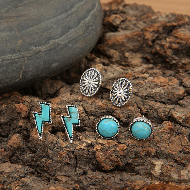 3 Piece Artificial Turquoise Stud Earrings