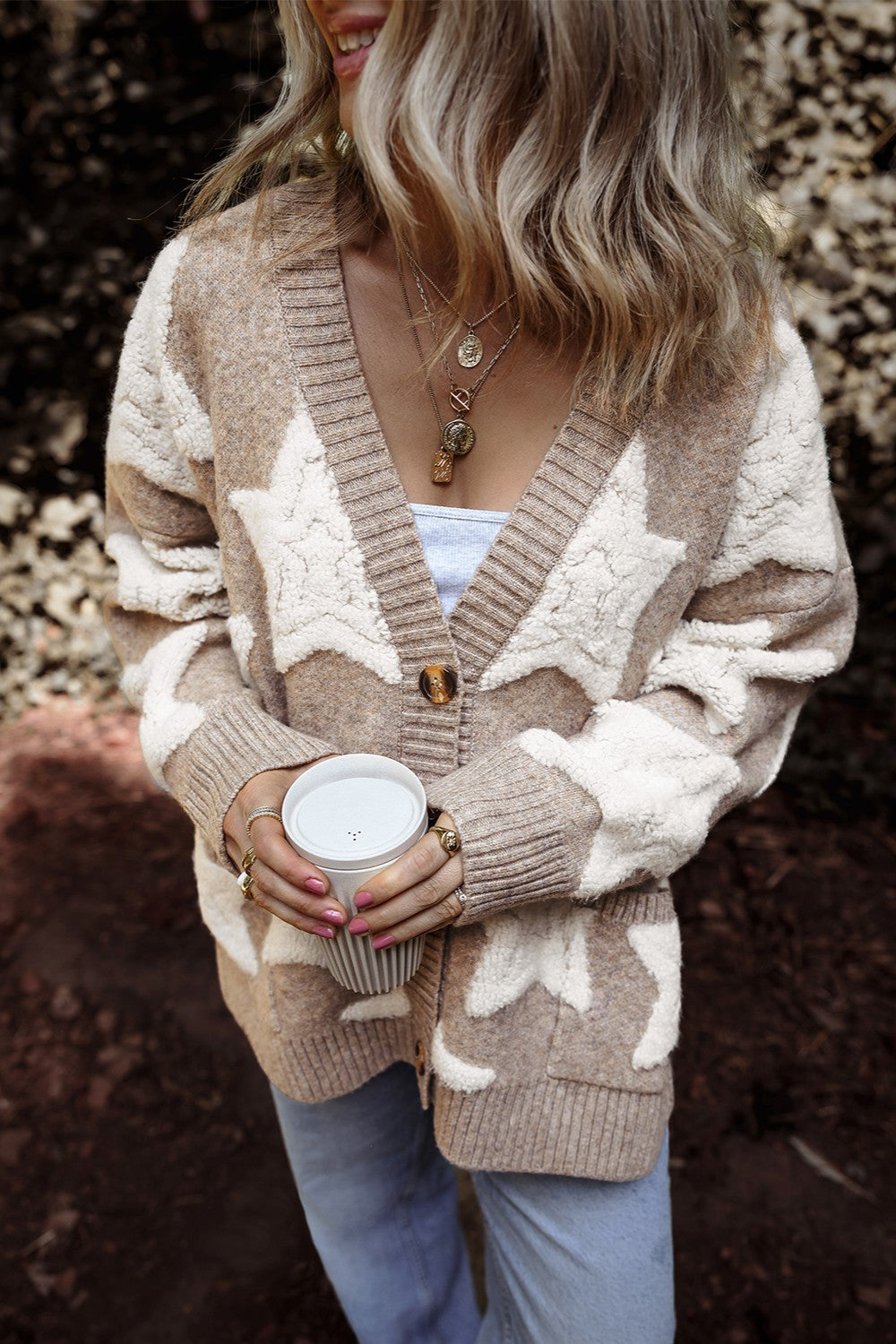 Star Button Up Long Sleeve Cardigan