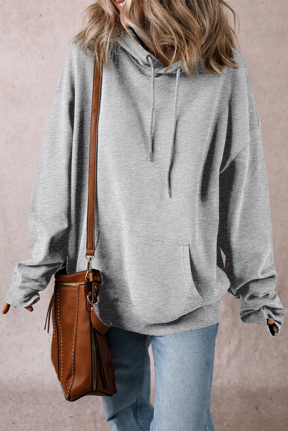 Light Grey Kangaroo Pocket Drawstring Oversized Hoodie