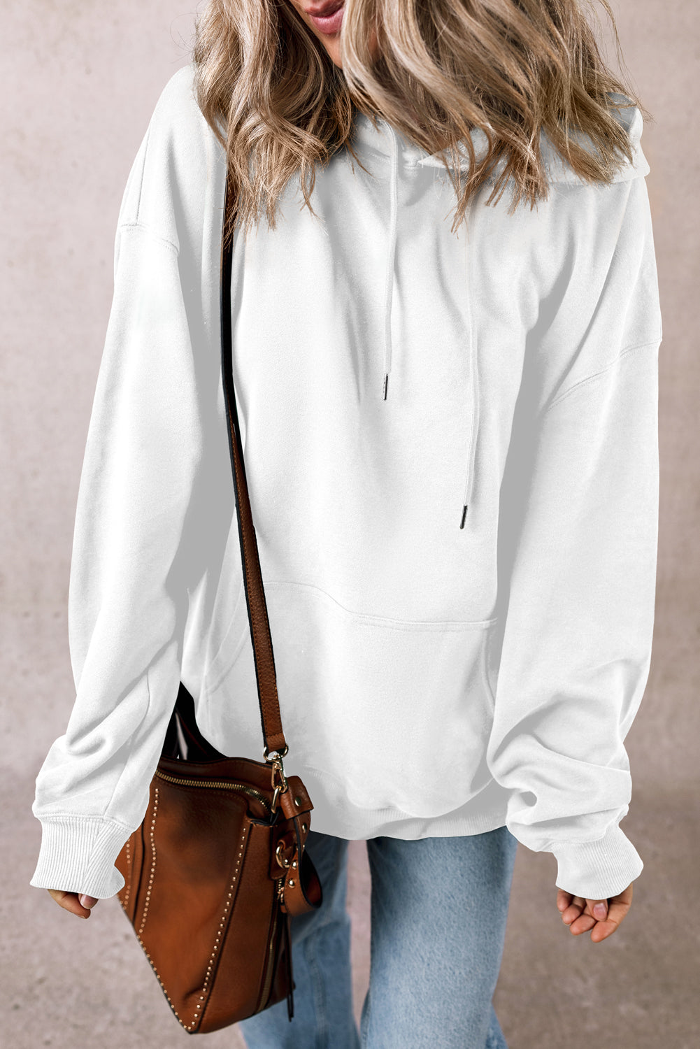 Light Grey Kangaroo Pocket Drawstring Oversized Hoodie