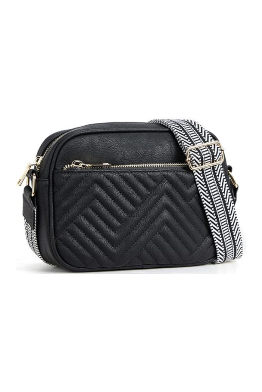 Black Quilted Faux Leather Crossbody Bag