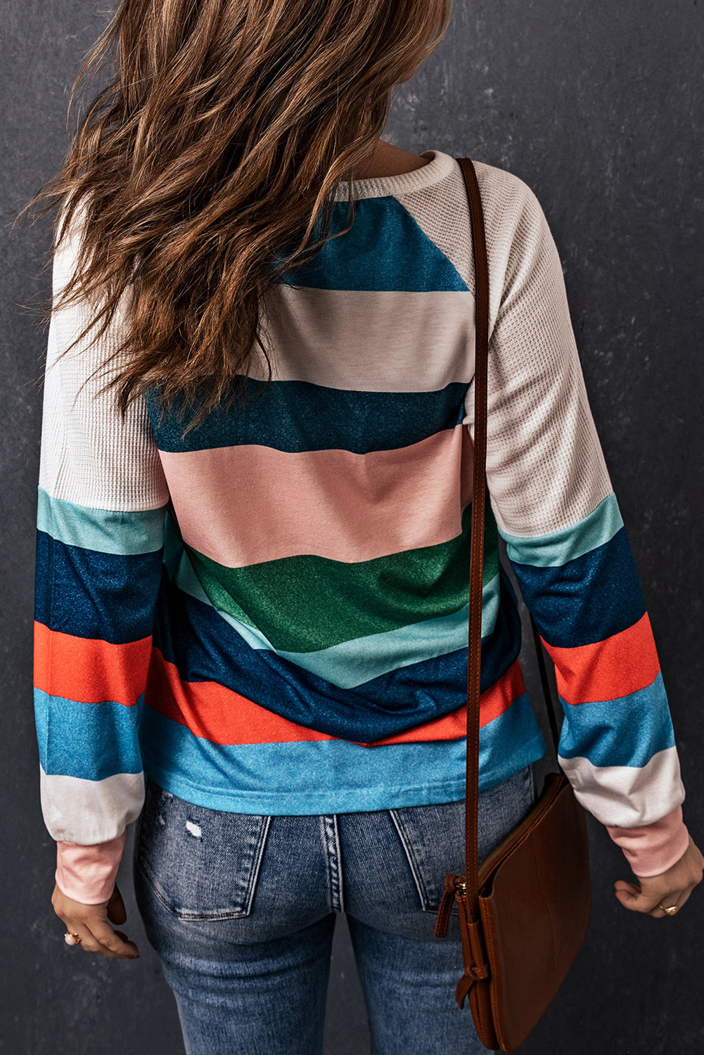 Multicolor Stripes Print Long Sleeve T-Shirt for Women