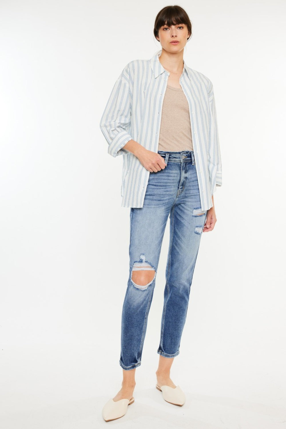 Kancan High Rise Distressed Mom Jeans