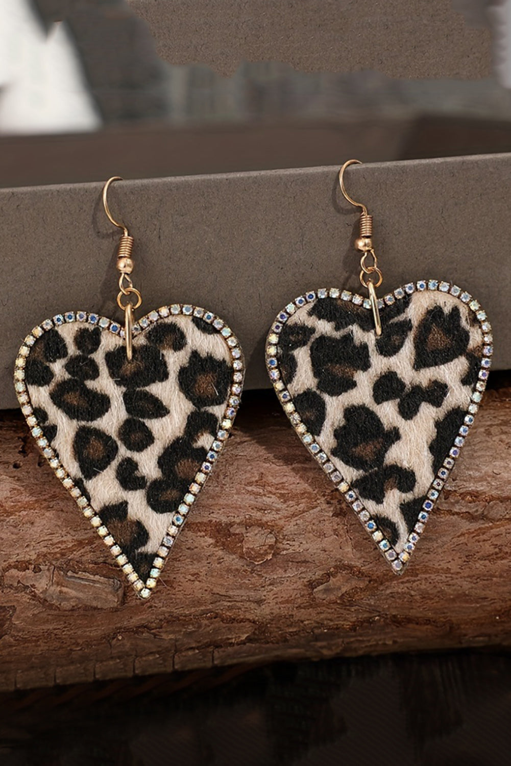 Multicolour Rhinestone Edge Leopard Print Heart Shape Earrings