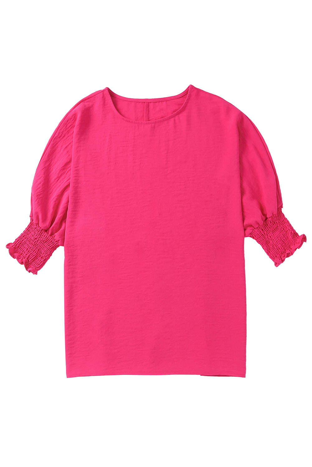 Pink Casual Shirred Cuffs Half Sleeve Blouse