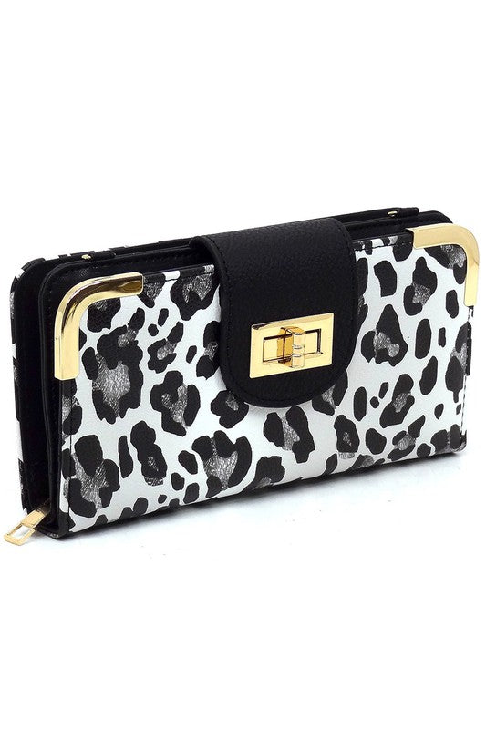 Fashion Turn Lock Crossbody Wallet