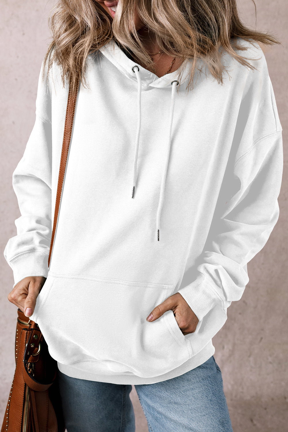 Light Grey Kangaroo Pocket Drawstring Oversized Hoodie