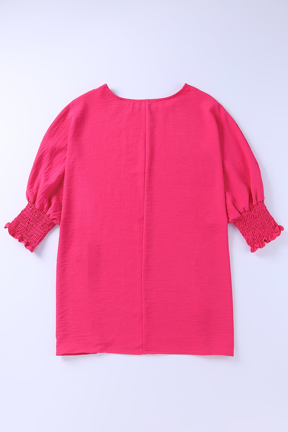 Pink Casual Shirred Cuffs Half Sleeve Blouse