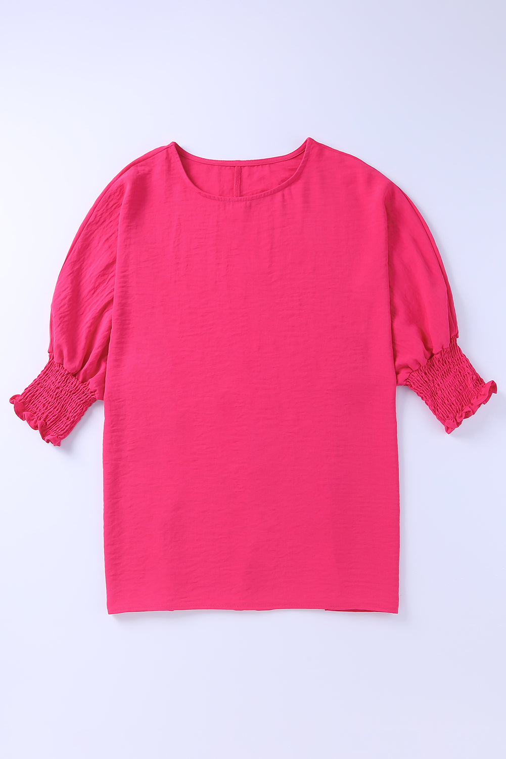 Pink Casual Shirred Cuffs Half Sleeve Blouse