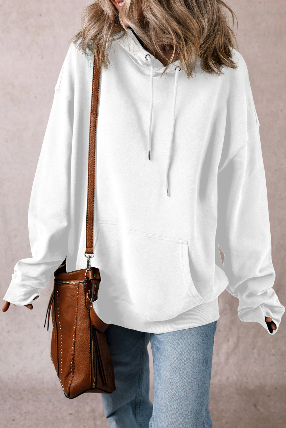 Light Grey Kangaroo Pocket Drawstring Oversized Hoodie